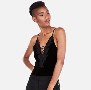 Crochet Lace up Velvet Corset Bodysuit